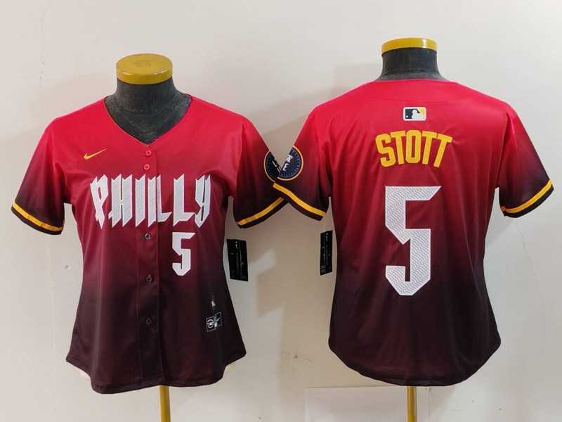 Women%27s Philadelphia Phillies #5 Bryson Stott Number Red 2024 City Connect Limited Jersey